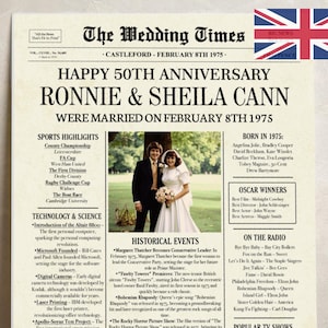 50th Anniversary 1975 Newspaper Photo Poster, 1975 Anniversary, 50th Anniversary Party Sign, 50th Anniversary Gift Board Anniversary gift UK