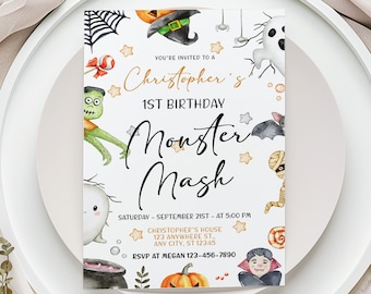 Monster Mash Birthday Invitation: Halloween Costume Party (Digital Download)