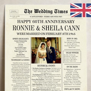 60周年記念 1965年新聞写真ポスター、1965年記念日、60周年記念パーティーサイン、60周年記念ギフトボード 記念日ギフト イギリス