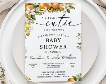 Greenery Orange Baby Shower Invitation: Gender Neutral, Couples (Digital Download)