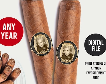 Personalized Photo Cigar Labels Birthday Cigar Band, Vintage Aged to Perfection Birthday Cigar Labels, Cigar Party Printable, Custom Label