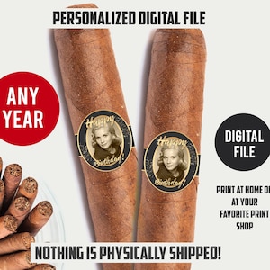 Personalized Photo Cigar Labels Birthday Cigar Band, Vintage Aged to Perfection Birthday Cigar Labels, Cigar Party Printable, Custom Label