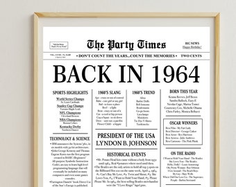 1964 60th Birthday | Back in 1964 | Last Minute Gift | Fun Facts 1964 | 60th Birthday PRINTABLE Poster Sign | Instant Download