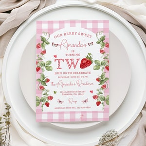 Strawberry 2nd Birthday Invitation: Two Sweet Summer Berries (Instant Download)