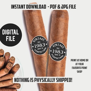 Cigar Labels 40th Birthday Cigar Band, Cheers to 40 years Cigar Labels, Men Cigar Party, 1983 Vintage cigar band or twix bar decoration