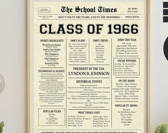 Class of 1966 Newspaper Poster: High School Reunion Decor (Digital Download)