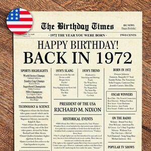 1972 Poster 51st Birthday Newspaper Sign 1972 Birthday - Etsy