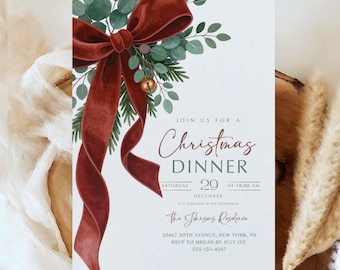 Christmas Dinner Invitation Elegant Holiday Invite Xmax Evite Party Digital Download Editable Canva Template