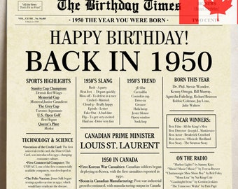 75th Birthday Newspaper Poster, Born in 1950 Sign, Back in 1950 Canada Printable, 75 Years Ago Birthday Gift, Digital Download