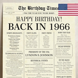 1966 59th birthday newspaper, 1966 poster, 59th birthday poster, 1966 birthday sign, INSTANT DOWNLOAD, 59 years ago back in 1966