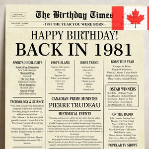 1981 Canada Birthday Zeitungsposter: 44.Geburtstagsgeschenk (Digitaler Download)
