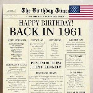 64th birthday decorations, 1961 poster, 64th birthday newspaper poster, 1961 birthday sign, INSTANT DOWNLOAD, 64 years ago back in 1961