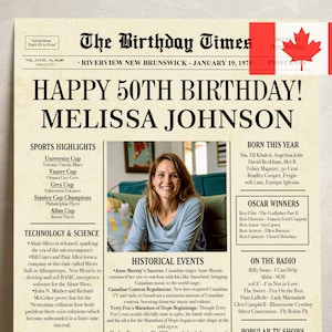 50th Birthday Newspaper Poster 1975 CANADA, 50th Birthday Gift for Men or Women, Personalized 50th Birthday Sign 1975 Canadian Highlights