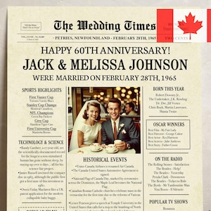 Cadeaux du 60e anniversaire de mariage pour les parents, cadeaux d'anniversaire de diamant, anniversaire canadien de 1965, décorations du 60e anniversaire de mariage