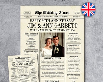 60th Anniversary 1964 Newspaper Photo Poster, 1964 Anniversary, 60th Anniversary Party Sign, 60th Anniversary Gift Board Anniversary gift UK