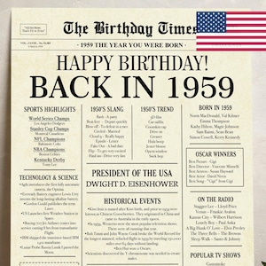 66歳の誕生日の飾り付け、1959年のポスター、66歳の誕生日の新聞ポスター、1959年の誕生日の看板、即時ダウンロード、66年前の1959年