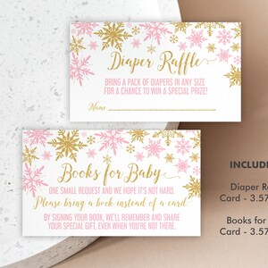 Diaper Raffle Ticket, Books for baby card, Snowflake Baby Shower, Winter Wonderland Baby Shower, Instant Download Editable