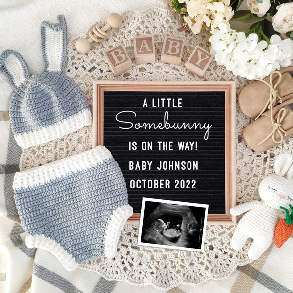 Easter Pregnancy Announcement Digital, Bunny Baby Announcement for Social Media, Editable Template, Somebunny is on the way