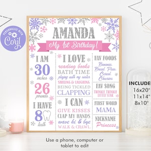 Winter Onederland 1st Birthday Milestone Poster: Editable Template (Digital File)