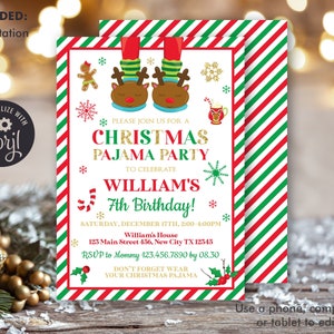 Christmas Pajama Party Invitation, Winter Christmas Birthday Invitation, Holiday Christmas Party Invite Editable Template