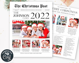 Christmas Newsletter Template, Editable Year In Review Template