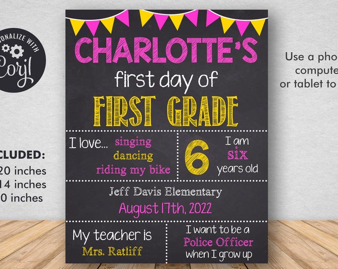 First Day of School Sin Printable Editable First Day of - Etsy