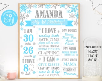 Winter Onederland 1st Birthday Sign, Winter Onederland Birthday Boy Decorations, Milestone Birthday Poster, Editable Template Digital File