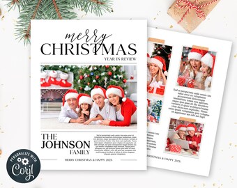 Christmas Newsletter Template, Editable Year In Review Template