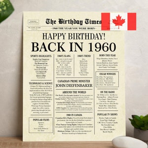 1960 Canada 65th Birthday Newspaper Poster (Digital Download) image 1