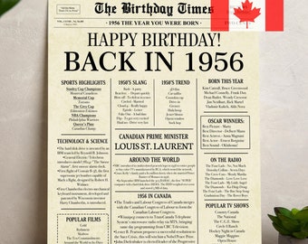 1956 Canada Birthday Newspaper Poster: Born in 1956 CA 70th birthday gift