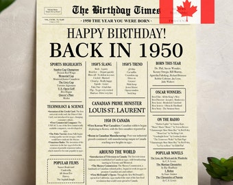 76th Birthday Newspaper Poster: 1950 Canada Facts (Digital Download)