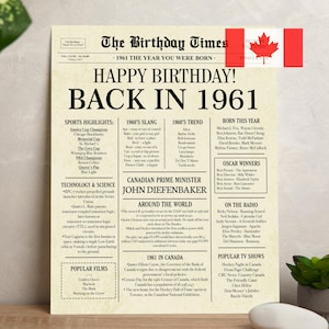Póster de periódico canadiense de 1961: regalo de 65.º cumpleaños (descarga digital)