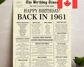 Affiche de journal d'anniversaire au Canada 1961 : cadeau du 65e anniversaire (téléchargement numérique)