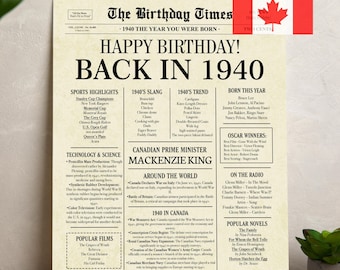 1940 Canadian Birthday Newspaper Poster: 86th Birthday Gift (Digital Download)