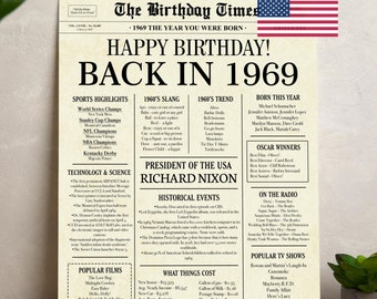 1969 Birthday Newspaper Poster: 56th Birthday Gift (Instant Download)