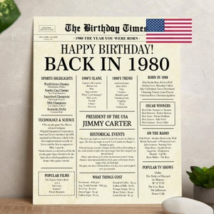 1980 Birthday Newspaper Poster: 45th Birthday USA Facts (Digital Download)