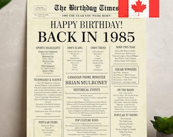 1985 Canada Birthday Newspaper Poster: 40th Birthday Gift (Digital Download)