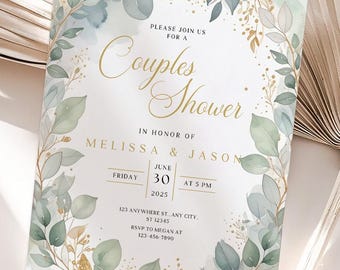 Eucalyptus Shower Invitation Template: Boho Greenery Design (Digital Download, 5x7 inch & Mobile Size)