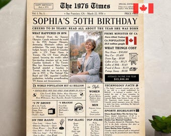50th Birthday Newspaper Poster, Canada 1976 Facts (Digital Download)