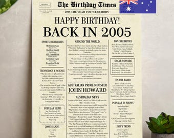 Manifesto del giornale per il compleanno australiano del 2005: regalo per il 21° compleanno (download digitale)