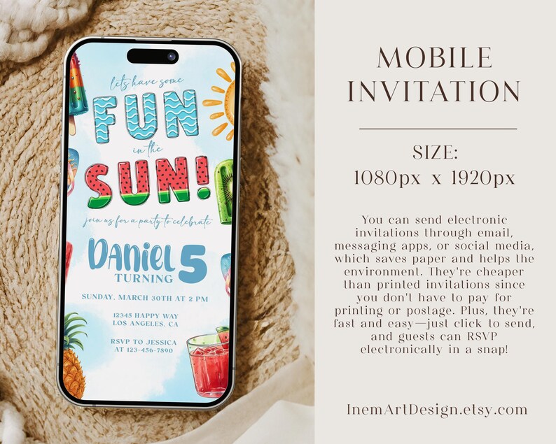 Summer Birthday Invitation: Fun in the Sun, Popsicle & Watermelon (Editable Template) image 5