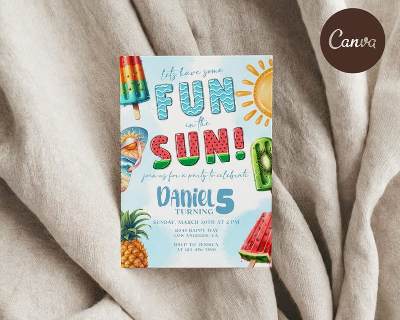 Summer Birthday Invitation: Fun in the Sun, Popsicle & Watermelon (Editable Template) image 2