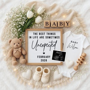 Unexpected Pregnancy Announcement Digital Baby Reveal for Social Media Editable Canva Template
