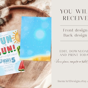 Summer Birthday Invitation: Fun in the Sun, Popsicle & Watermelon (Editable Template) image 4