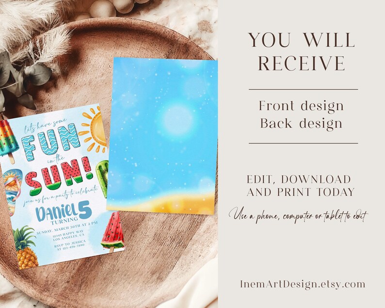 Summer Birthday Invitation: Fun in the Sun, Popsicle & Watermelon (Editable Template) image 4