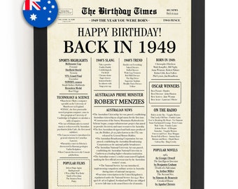 1949 AUSTRALIA, 75th birthday newspaper print Australian, 1949 birthday poster INSTANT DOWNLOAD, 75 years ago back in 1949 print for Aussie