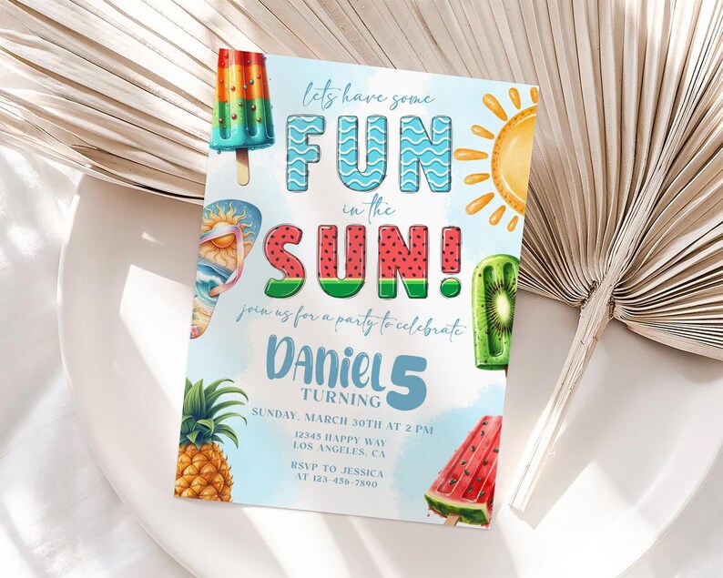 Summer Birthday Invitation: Fun in the Sun, Popsicle & Watermelon (Editable Template) image 7