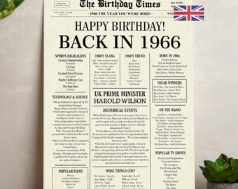 60th Birthday 1966 UK Newspaper Poster: British Fun Facts (Digital Download)