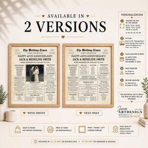 60th Anniversary Newspaper Poster Decorations, 1966 Wedding Gift for Parents (Digital File) image 5