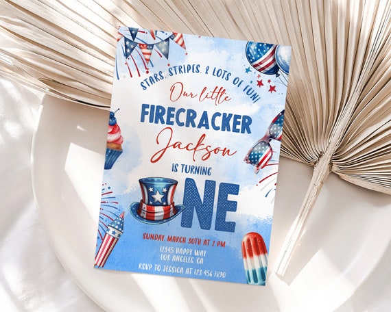 Firecracker 1st birthday invitation, Our little firecracker is turning one invitation, Firecracker invite Editable template - FC001